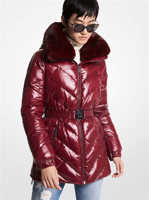 faux-fur trim quilted puffer coat michael kors|faux fur quilted puffer jacket.